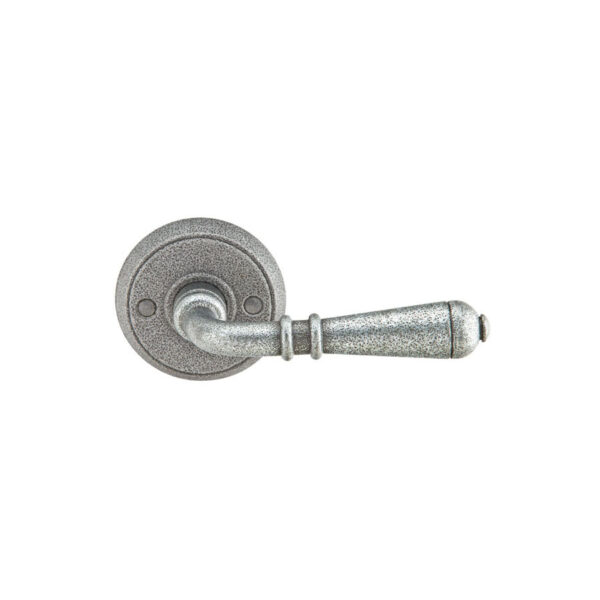 Emtek Hardware Normandy Wrought Steel Door Lever w/#2 Rosette, Shown In Satin Steel