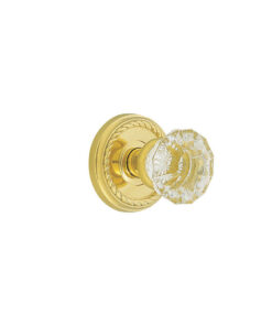 Emtek Hardware Astoria Crystal Clear Door Knob w/ Rope Rosette, Shown In Polished Brass