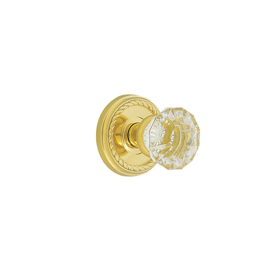 Emtek Hardware Astoria Crystal Clear Door Knob w/ Rope Rosette, Shown In Polished Brass