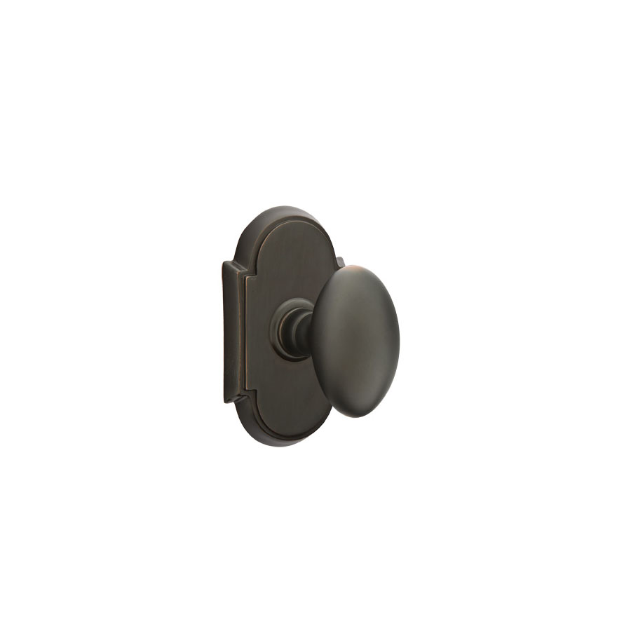 Emtek Hardware Brass Egg Door Knob w/Lancaster Rosette, Shown In Satin Nickel - Image 2