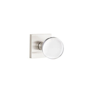 Emtek Bristol Crystal Modern Door Knob w/Square Rosette, Shown In Satin Nickel