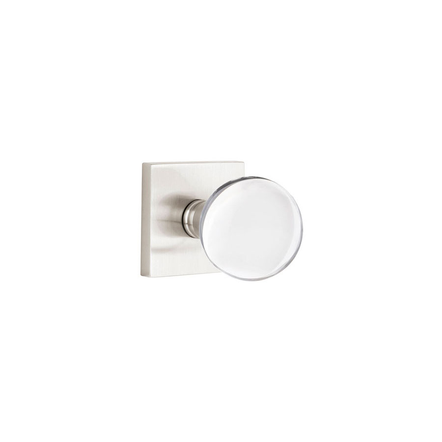 Emtek Bristol Crystal Modern Door Knob w/Square Rosette, Shown In Satin Nickel