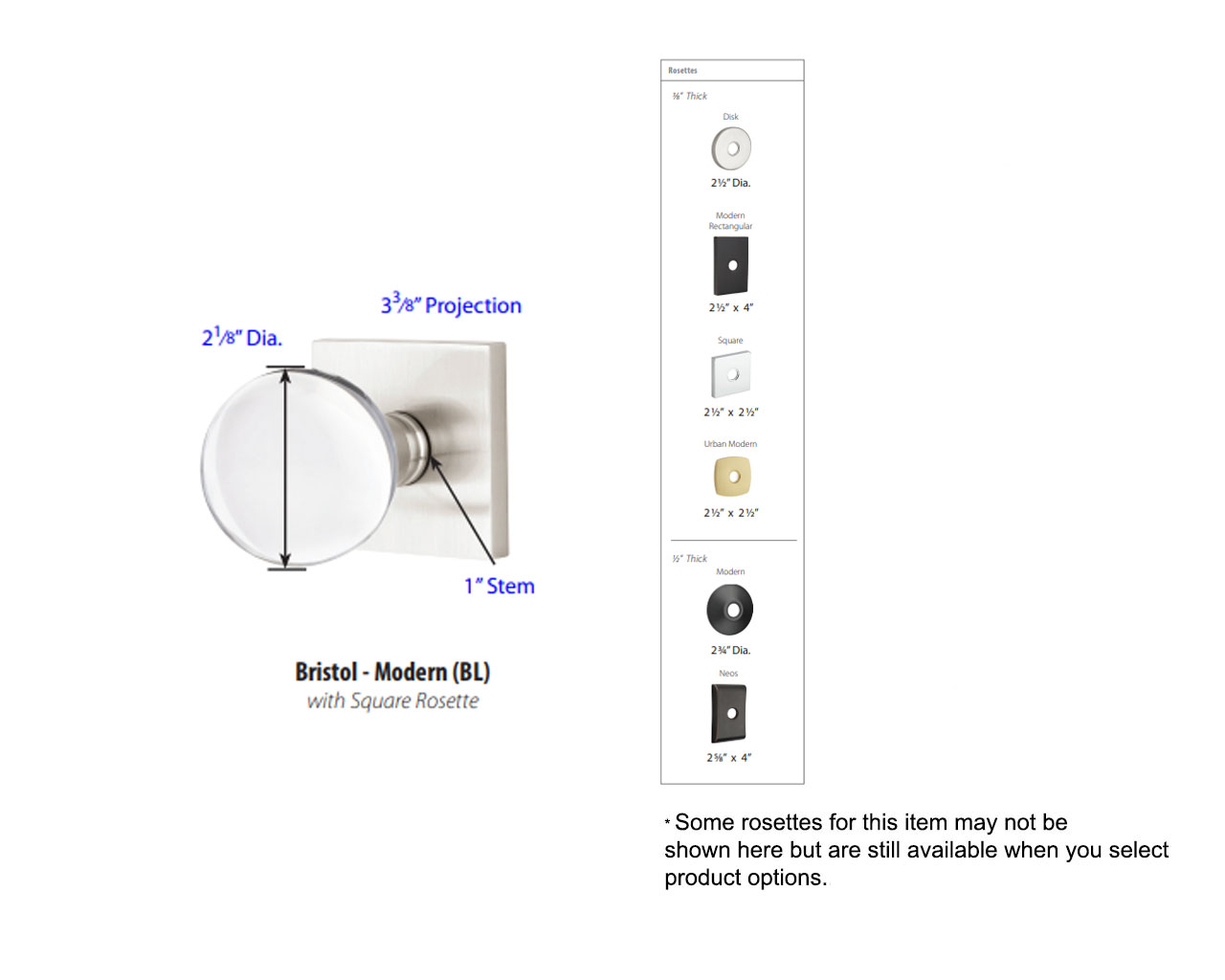 Emtek Bristol Crystal Modern Door Knob w/Square Rosette, Shown In Satin Nickel - Image 5