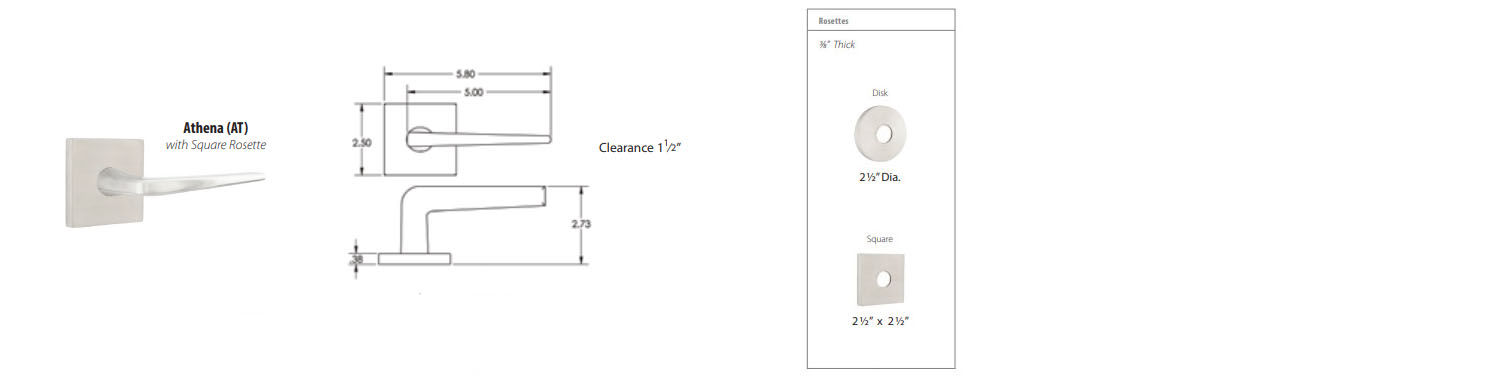 Emtek Athena Brushed Stainless Steel Door Lever w/Square Rosette, Shown In Brushed Stainless Steel - Image 3