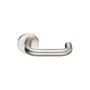 Emtek Cologne Brushed Stainless Steel Door Lever w/Disk Rosette, Shown In Brushed Stainless Steel