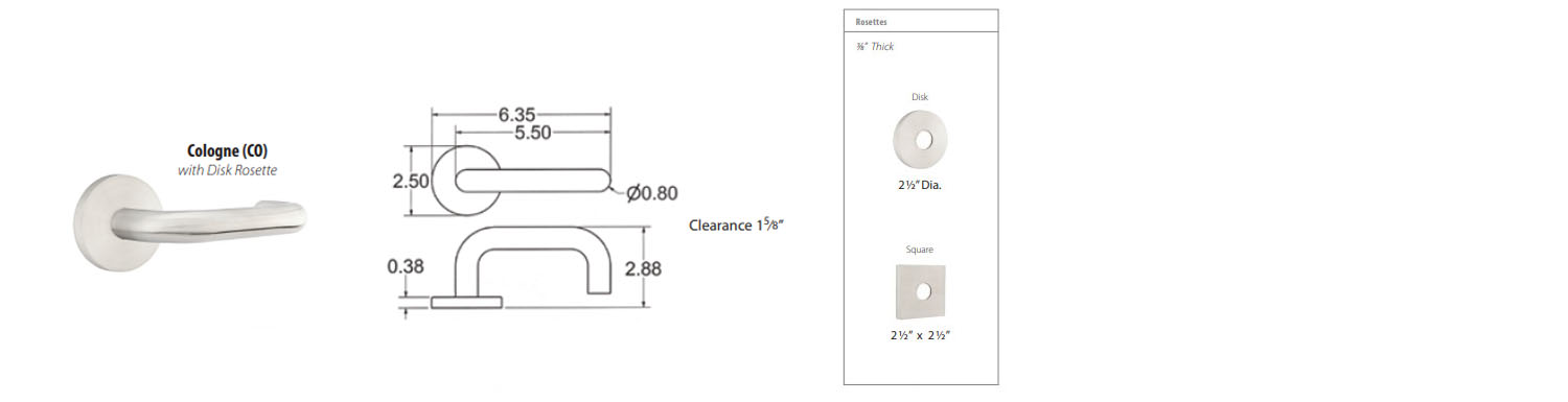 Emtek Cologne Brushed Stainless Steel Door Lever w/Disk Rosette, Shown In Brushed Stainless Steel - Image 3