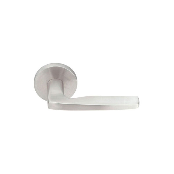 Emtek Hermes Brushed Stainless Steel Door Lever w/Disk Rosette, Shown In Brushed Stainless Steel
