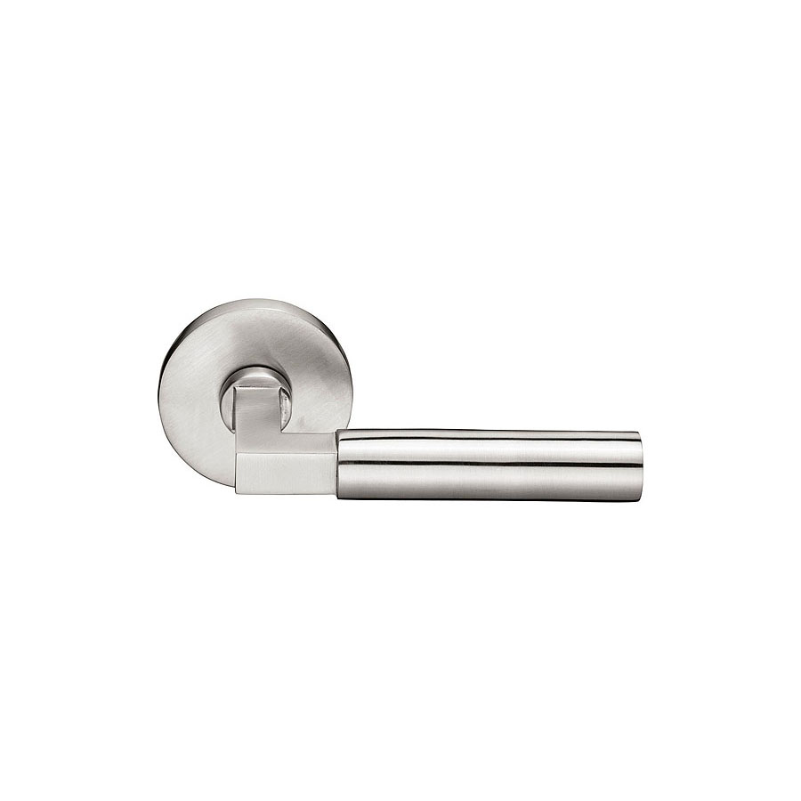 Emtek Hercules Brushed Stainless Steel Door Lever w/Disk Rosette, Shown In Brushed Stainless Steel