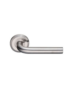 Emtek Kiel Brushed Stainless Steel Door Lever w/Beveled Rosette, Shown In Brushed Stainless Steel