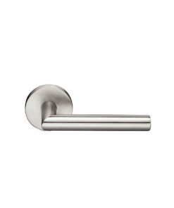 Emtek Stuttgart Brushed Stainless Steel Door Lever w/Beveled Rosette, Shown In Brushed Stainless Steel