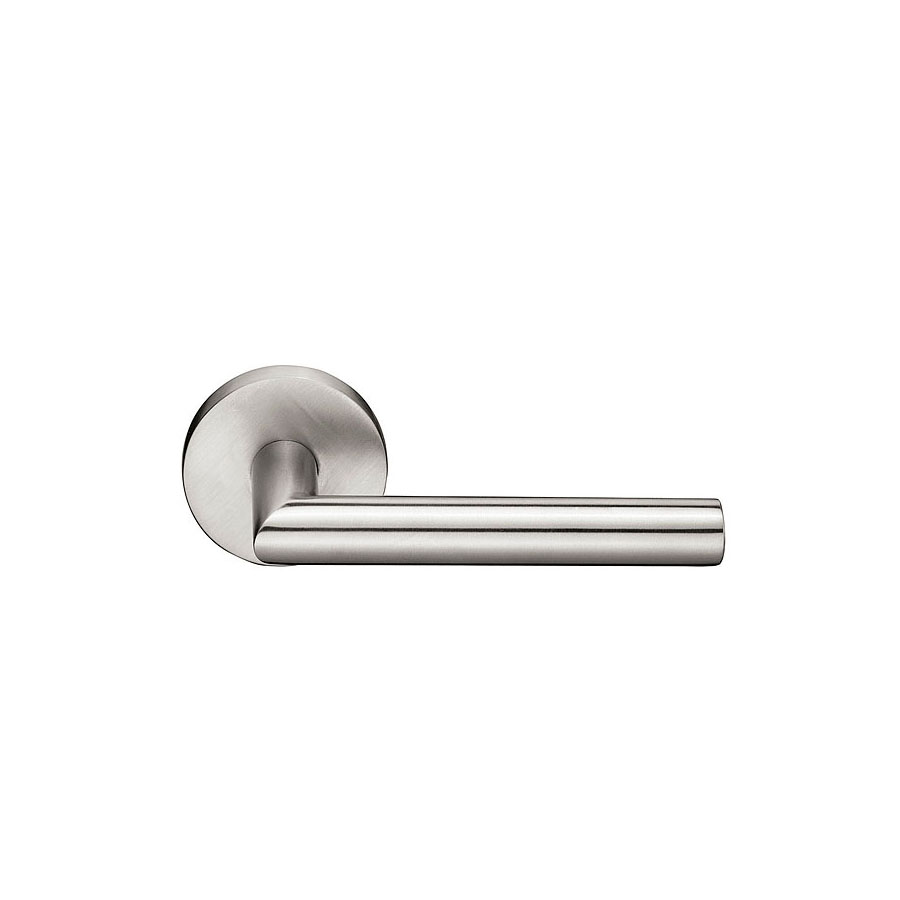 Emtek Stuttgart Brushed Stainless Steel Door Lever w/Beveled Rosette, Shown In Brushed Stainless Steel