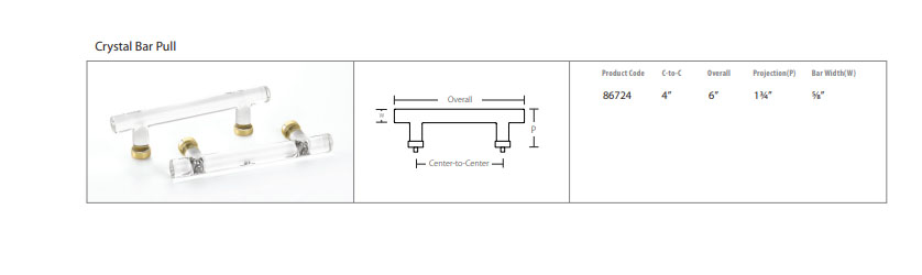 Emtek Hardware 86724, Crystal Bar Cabinet Pull, 4" C-C, Shown In Satin Brass & Unlacquered Brass Base Finishes - Image 5