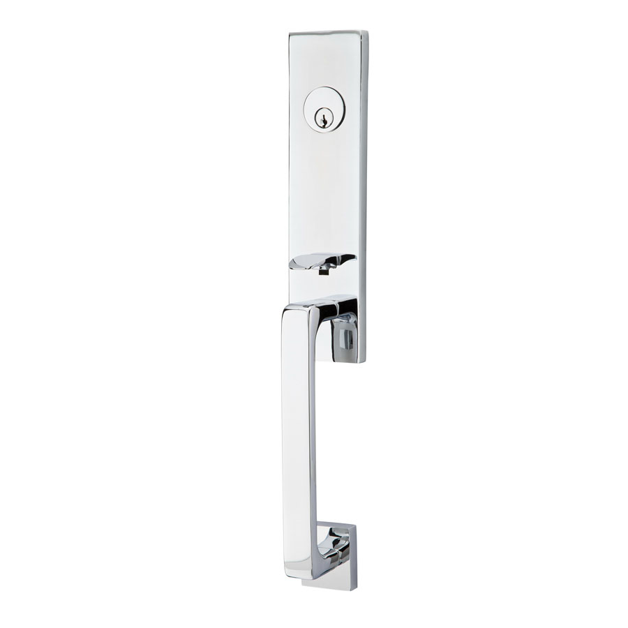 Emtek Hardware Davos Brass Tubular Entryset w/Stuttgart Lever Shown In Polished Chrome - Image 4
