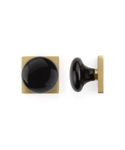 Emtek Ebony Modern Door Knob w/Square Rosette, Shown In Satin Brass