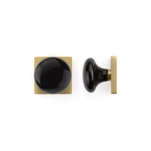 Emtek Ebony Modern Door Knob w/Square Rosette, Shown In Satin Brass