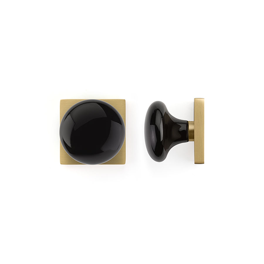 Emtek Ebony Modern Door Knob w/Square Rosette, Shown In Satin Brass