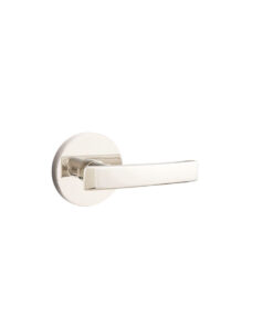 Emtek Geneva Brass Door Lever w/Disk Rosette, Shown in Polished Nickel