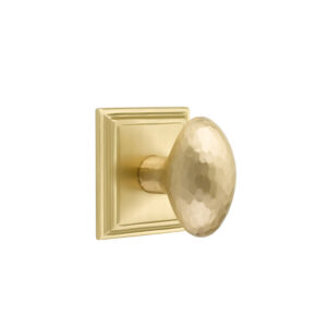 Emtek Hammered Egg Door Knob Modern w/Wilshire Rosette, Shown In Satin Brass
