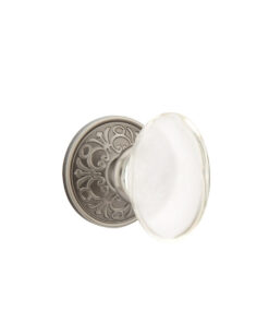 Emtek Hardware Hampton Crystal Door Knob w/Lancaster Rosette, Shown In Pewter