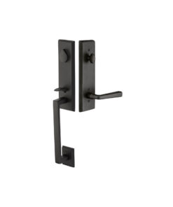 Emtek Hardware Sandcast Bronze Rustic Modern Rectangular Full Length Tubular Entryset w/ Cimarron Lever Shown In Medium Bronze