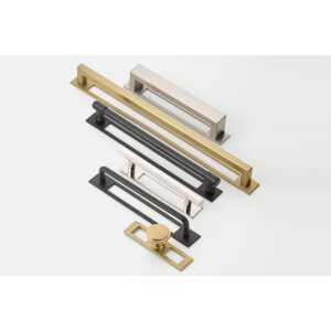 Alternative view of Emtek Hardware 86922, Modern Cabinet Pull/Knob Backplate, 4" C-C, Satin Brass