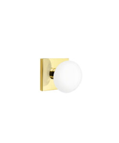 Emtek Ice White Modern Door Knob w/Square Rosette, Shown In Unlacquered Brass
