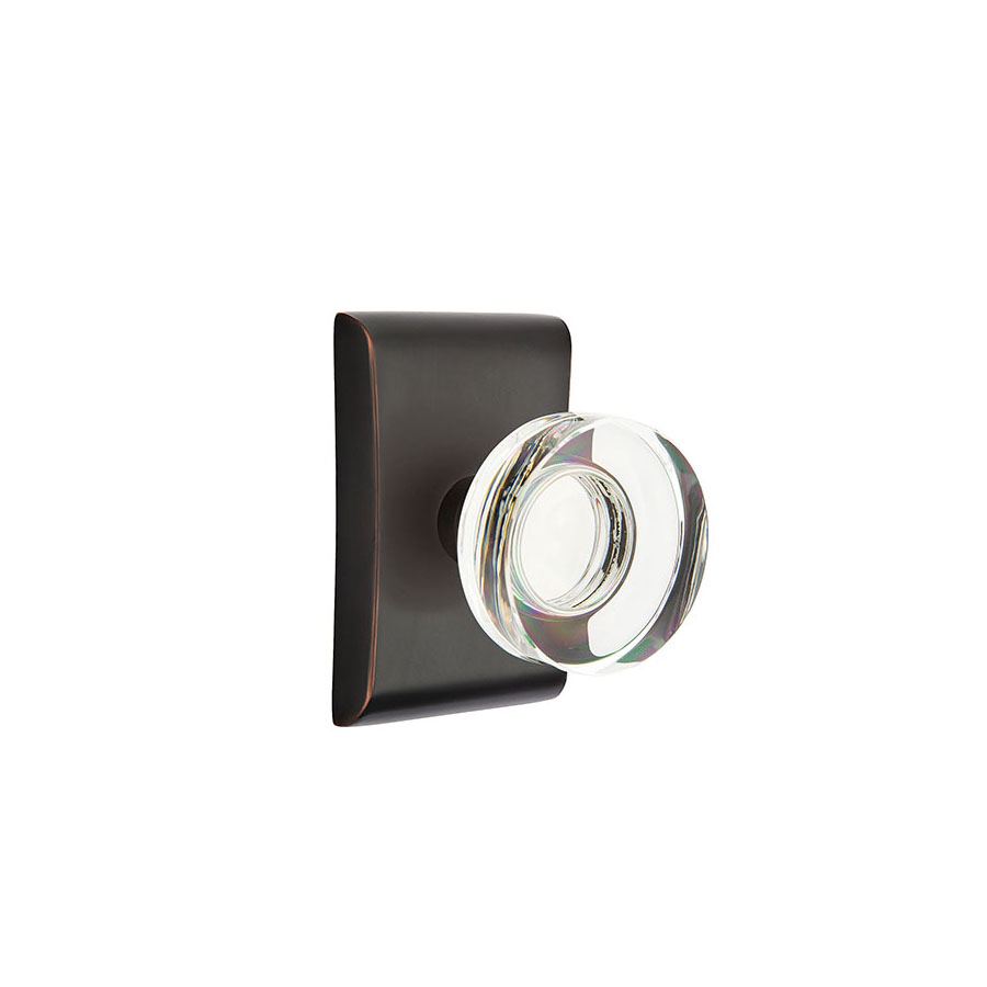Emtek Modern Disc Crystal Door Knob w/Modern Rectangular Rosette, Shown In Oil Rubbed Bronze - Image 4