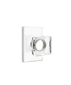 Emtek Modern Square Crystal Door Knob w/Modern Rectangular Rosette, Shown In Polished Chrome