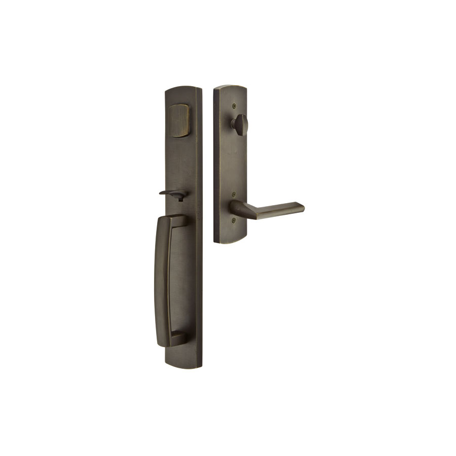 Emtek Hardware Sandcast Bronze Brighton Tubular Entryset w/Lariat Lever Shown In Medium Bronze