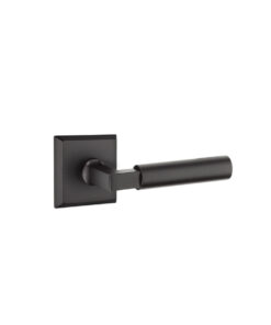 Emtek Hardware Sandcast Bronze Bryce Door Lever w/#6 Rosette, Shown In Flat Black