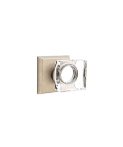 Emtek Hardware Bronze Modern Square Crystal Clear Door Knob w/#6 Rosette, Shown In Tumbled White Bronze