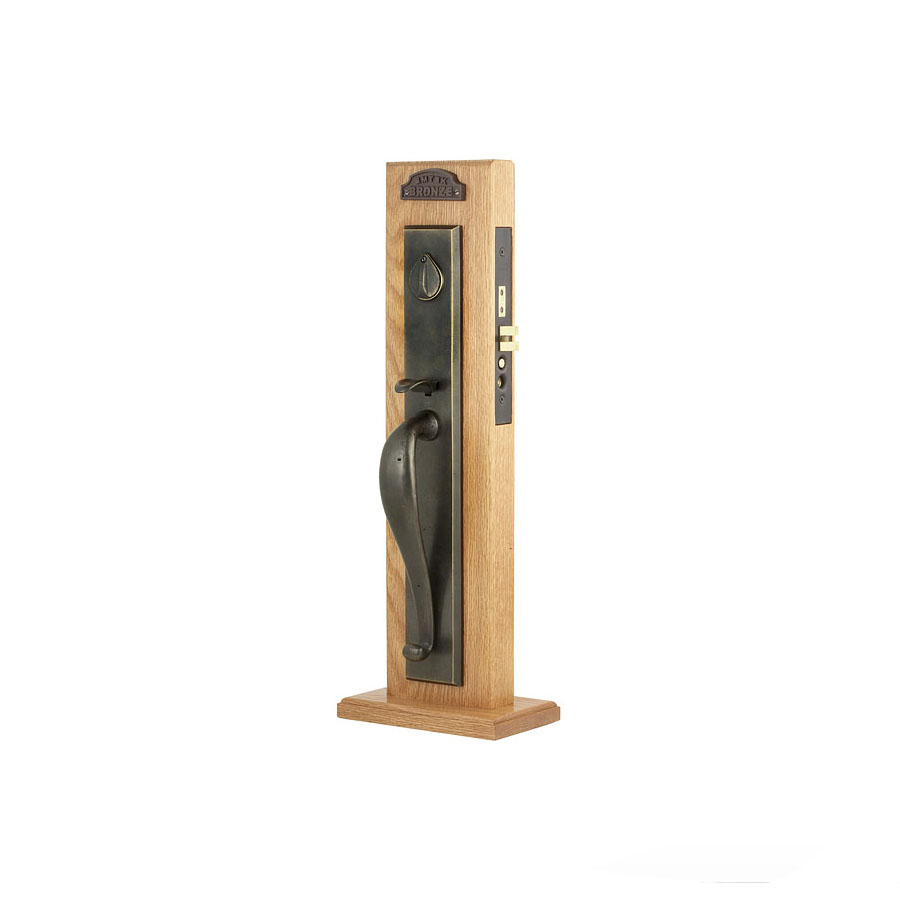 Emtek Hardware Sandcast Bronze Rectangular Full Length Mortise Entryset, Shown In Medium Bronze