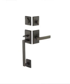 Emtek Hardware Sandcast Bronze Rustic Modern Rectangular Sectional Tubular Entryset w/Yuma Lever Shown In Medium Bronze