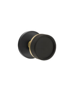 Emtek Select Conical Knurled Door Knob w/Disk Rosette Shown In Flat Black, Conical Stem Shown In Satin Brass