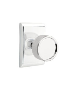 Emtek Select Conical Straight Knurled Door Knob w/Neos Rosette, Shown In Polished Chrome