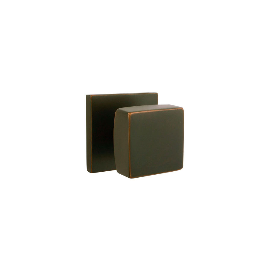 Emtek Square Door Knob w/Square Rosette, Shown In Oil Rubbed Bronze