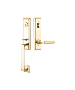 Emtek Hardware Transitional Heritage Monolithic Brass Tubular Entry Set w/EMTEK SELECT, L-Square Faceted Lever Shown In Unlacquered Brass
