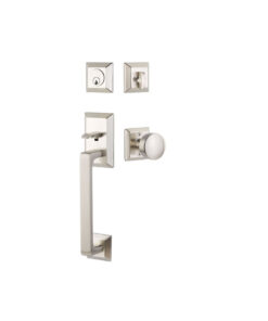 Emtek Hardware Transitional Heritage Sectional Brass Tubular Entry Set w/Urban Modern Laurent Knob Shown In Satin Nickel