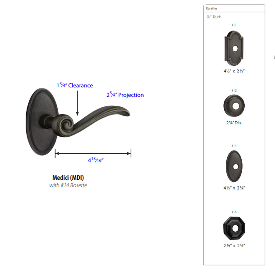 Emtek Hardware Medici Tuscany Bronze Door Lever w/#14 Rosette, Shown In Medium Bronze - Image 4