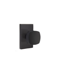 Emtek Urban Modern Freestone Door Knob w/Modern Rectangular Rosette, Shown In Flat Black