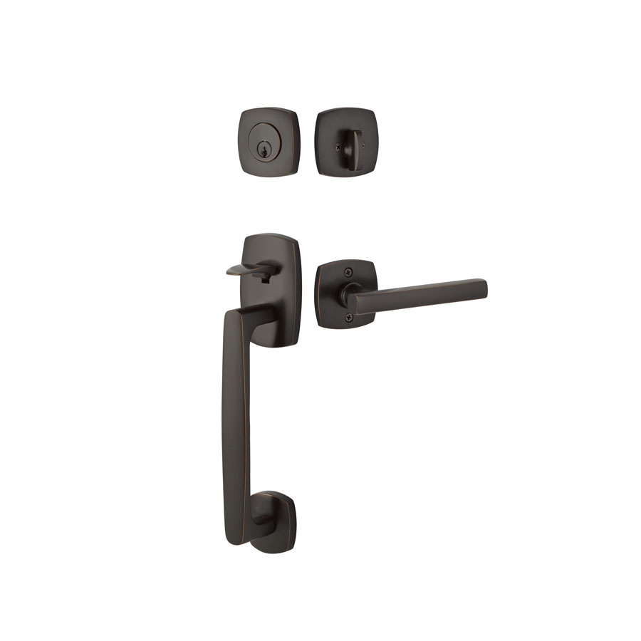 Emtek Urban Modern Sectional Brass Tubular Entry Set w/Freestone Lever Shown In Oil Rubbed Bronze