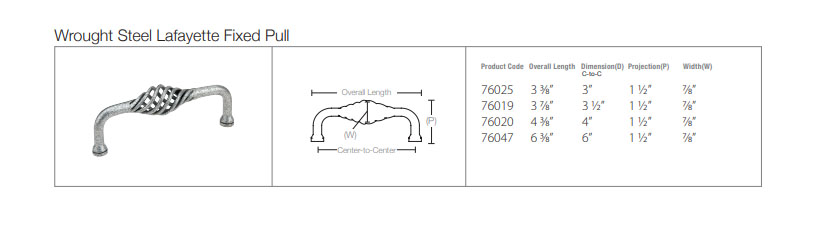 Emtek 76025, Wrought Steel Lafayette Fixed Cabinet Pulls, 3" C-C, Shown In Satin Steel - Image 4