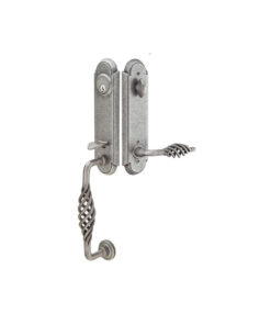 Emtek Wrought Steel Monolith Tubular Entryset Lafayette Grip w/Lafayette Lever  Shown In Satin Steel