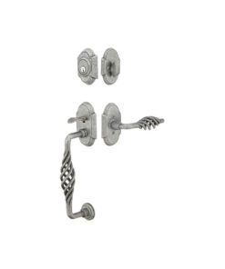 Emtek Wrought Steel Sectional Tubular Entryset Lafayette Grip w/Lafayette Lever  Shown In Satin Steel