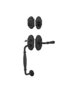 Emtek Wrought Steel Sectional Tubular Entryset Normandy Grip w/Normandy Lever Shown In Flat Black